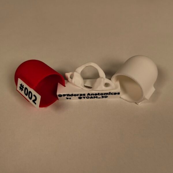 Despiece visual donde se ve la forma de anillo de la vértebra Atlas en miniatura saliendo de su cápsula contenedora.